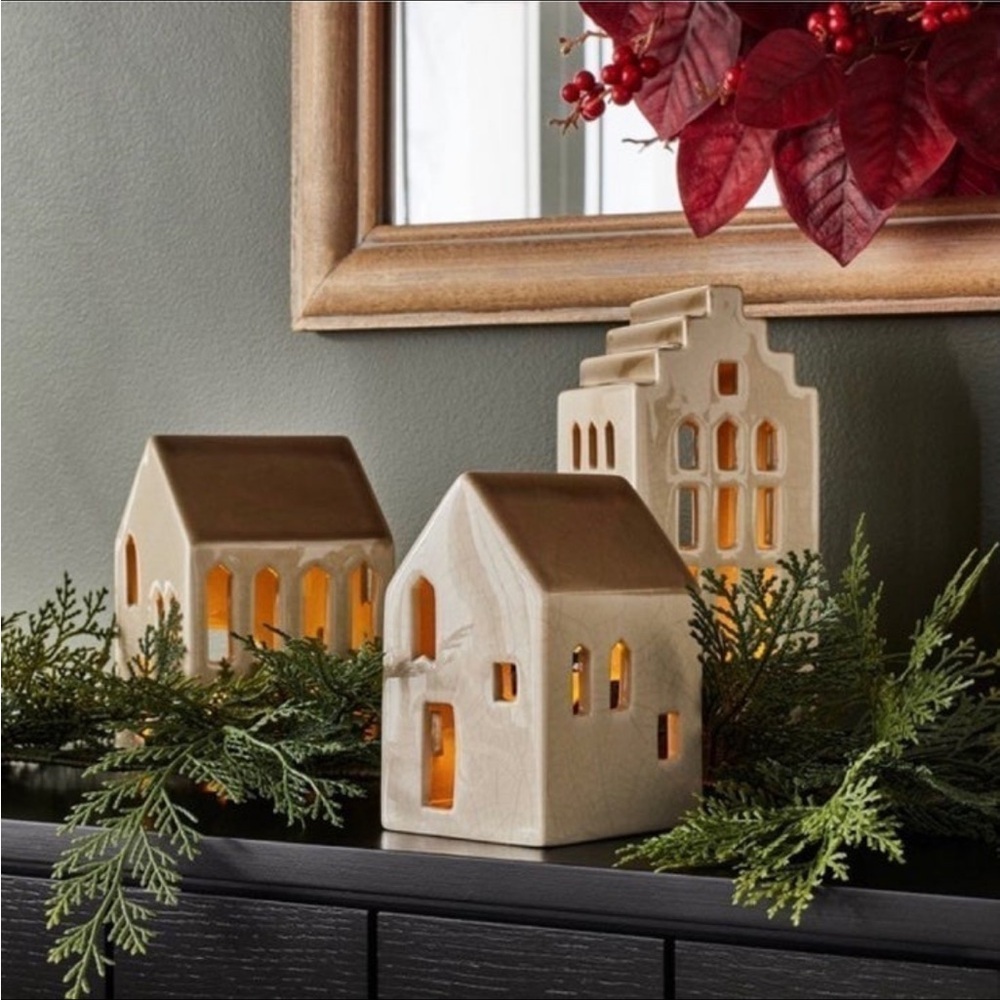 3pc Ceramic House LED Tea Light Holder - Threshold with Studio McGee